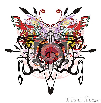 Abstract butterfly with red heart inside Vector Illustration