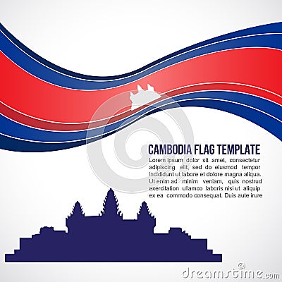 Abstract Cambodia flag wave and Angkor Wat Stock Photo