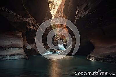 abstract canyon with blurred and serene waterfalls, a peaceful escape Stock Photo