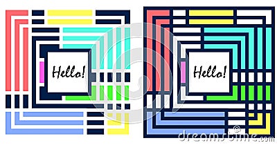 Abstract card design with square frames, colored rectangles and copy space in the center Vector Illustration