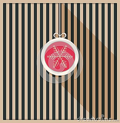 Abstract Card With Hanging Christmas Ball, Retro Stripes And Long Shadow Vector Illustration