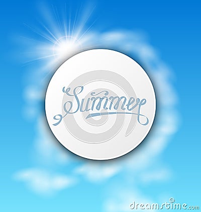 Abstract Card With Summer Text, Sky Cloudy Background Vector Illustration