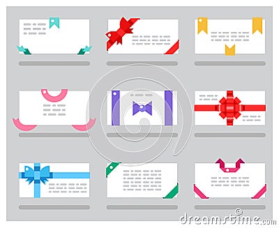 Abstract cards red gift bows ribbons set vector illustration Vector Illustration