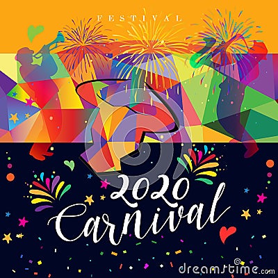 2023 Abstract carnival Mardi Gras Samba dance festival fireworks dynamic shapes tropical background vector illustration template Vector Illustration