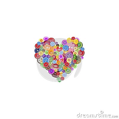 Abstract cartoon heart made of buttons. Valentine day romantic heart love flyer, vector background illustration Cartoon Illustration