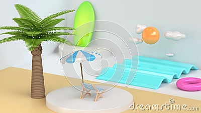 Abstract cartoon style sea beach white scene 3d render Stock Photo