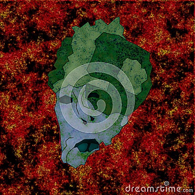 Abstract cartoon weird fantasy man head 2. Reminds snail. Dark, red, green and blue. Cartoon Illustration