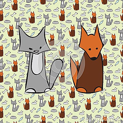 Abstract cat and dog background. Vector Illustration