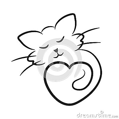 abstract cat icon with heart like animal love symbol, stock vector illustration Vector Illustration