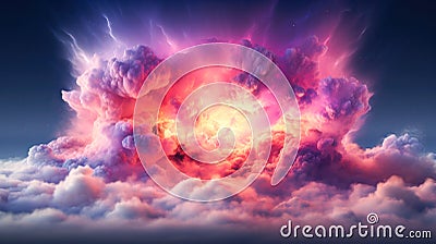 Abstract Celestial Scene with Neon Clouds Stock Photo