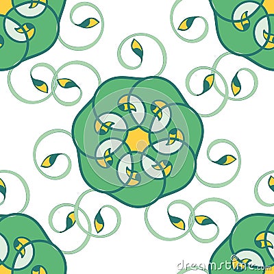 Abstract celtic ornate seamless vector pattern background. Modern stylized floral green white backdrop. Hand drawn Vector Illustration