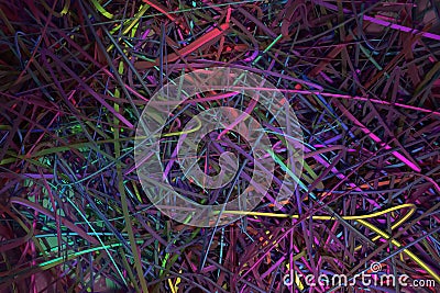 Abstract CGI composition, messy strings virtual backdrop. Wallpaper for graphic design. 3D render. Stock Photo