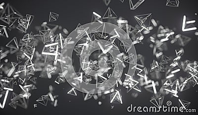 Abstract Chaotic Flying Particle Grid Pyramids Stock Photo