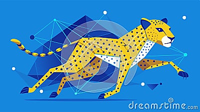 Abstract cheetah running form lines and triangles, point connecting network on blue background. Illustration vector Vector Illustration