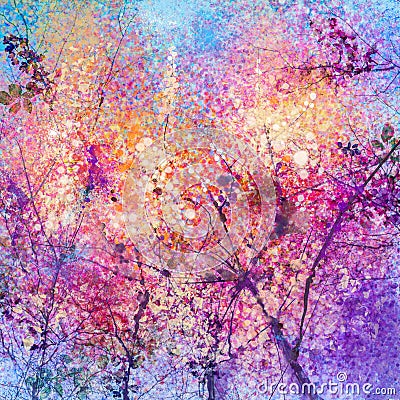 Abstract Cherry blossom flower watercolor painting Stock Photo