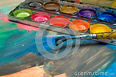 Abstract Child Art and watercolor palette Stock Photo