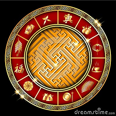 Abstract chinese new year with Great Chinese Icon. Vector Illustration