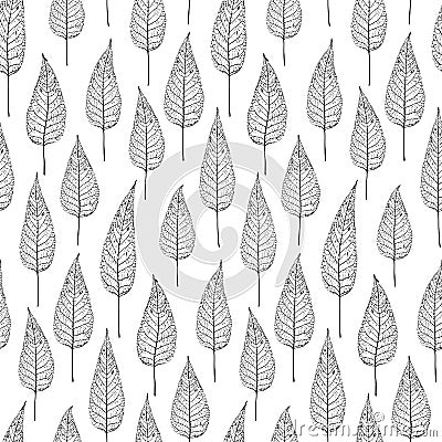Abstract chokecherry tree leaf vector seamless pattern background. Stylized monochrome foliage backdrop.. Vertical Vector Illustration