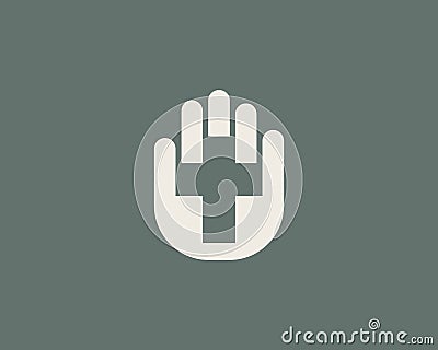 Abstract Christian cross in the hand palm logo design. Universal minimalistic religion, faith vector sign symbol Vector Illustration