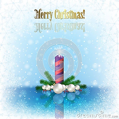 Abstract Christmas background with first Advent candle and snowflakes Vector Illustration