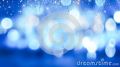 Abstract Christmas blue bokeh background. defocused lights Xmas modern design. For Christmas cards, posters, Stock Photo