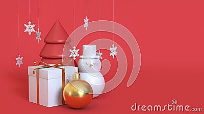 Abstract christmas red background 3d rendering with many object christmas tree gift box snow man Stock Photo