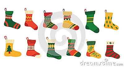 Abstract Christmas socks. Abstract contemporary minimalistic New Year holidays stocking for presents with celebration Vector Illustration