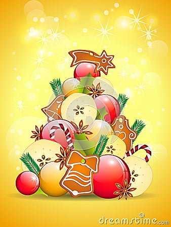 Abstract christmas tree on golden background Cartoon Illustration