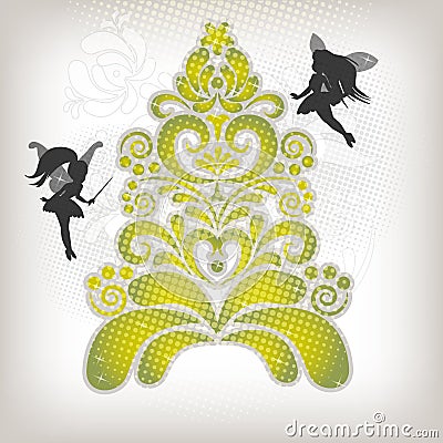 Abstract Christmas tree with little fairy, new yea Vector Illustration