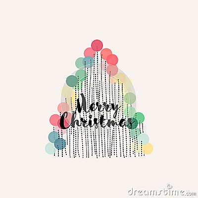 Abstract Christmas tree with pastel decoration and Merry Christmas Vector Illustration