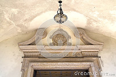 abstract church door italy lombardy street lamp Stock Photo