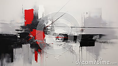 Abstract Cinematography: Red And Black Paint On White Canvas Stock Photo