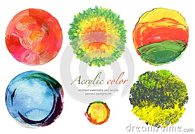 Abstract circle acrylic and watercolor design elements. Stock Photo