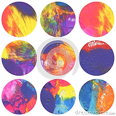 Abstract circle acrylic and watercolor painted background. Stock Photo