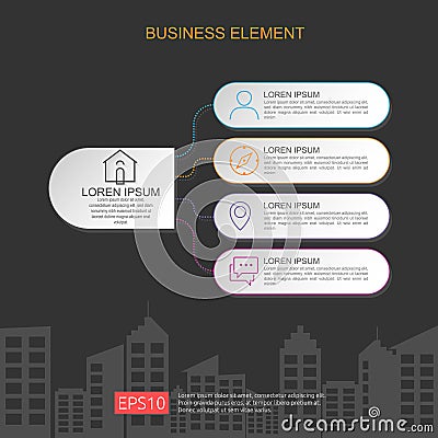 abstract circle bar element for business concept infographic with building background. Template for workflow layout, cycling diagr Vector Illustration