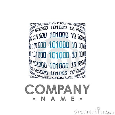 Abstract circle binary code background. Falling streaming binary Vector Illustration