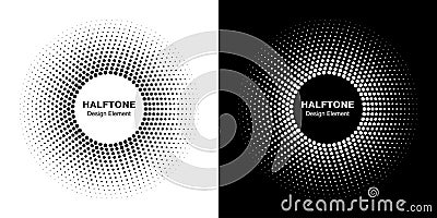 Abstract Circle Frame Halftone Dots Logo Emblem. Round Border Icon Gradient Halftone Circle Dots Pattern Texture Vector Illustration
