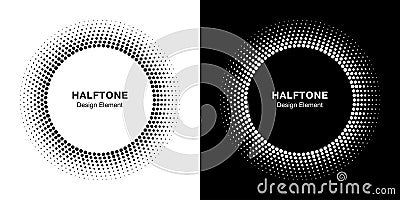 Abstract Circle Frame Halftone Dots Logo Emblem. Round Border Icon Gradient Halftone Circle Dots Pattern Texture Vector Illustration