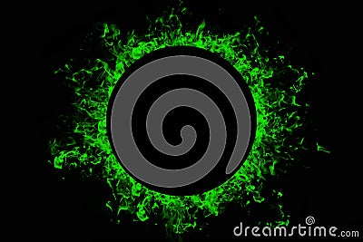 Abstract circle of green fire on a black background Stock Photo