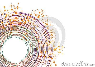 Abstract circle orange green purple with mesh connection backgr Vector Illustration