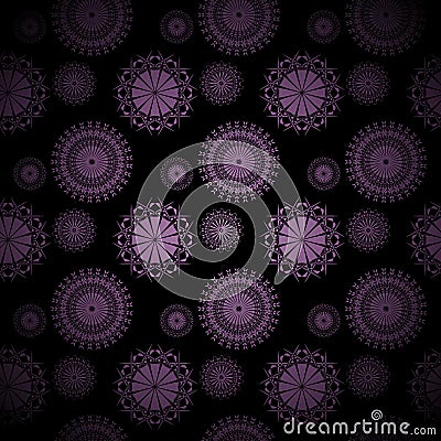 Abstract circle ornaments purple on black centered and blurred Stock Photo