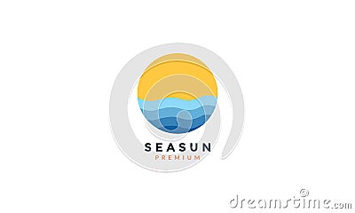 Abstract circle sea water with sunset orange logo vector icon illustration design Vector Illustration