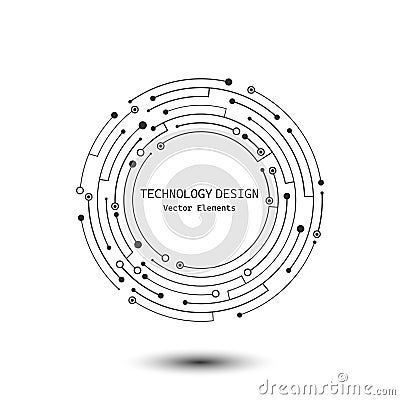 Abstract circuit board circle frame isolated on white background. Lines and dots connect. Vector electronic motherboard Vector Illustration