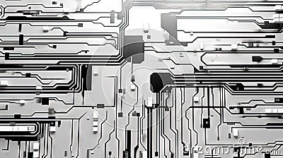 Abstract circuit board concept with black track lines on white background. Stock Photo