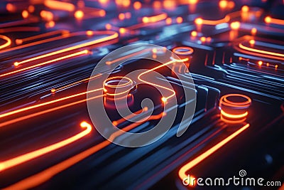 Abstract Circuits Flow Dynamically with Neon Glow Futuristic Tech Stock Photo