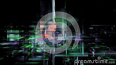 Abstract circuits and glow squares, luminous 3d objects, tilt-shift lenses, richly detailed backgrounds, symmetrical chaos, Stock Photo