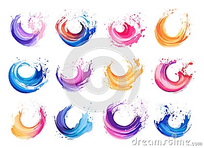 Abstract Circular Brush Strokes In Different Colors Vector Icons Set On White Background Featuring Unique Shapes Stock Photo