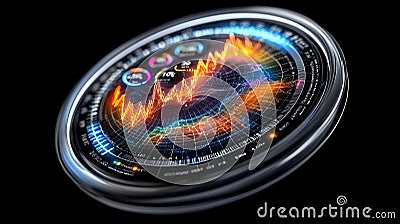 Abstract Circular Data Visualization with Fiery Colors and Metallic Ring - Generative AI Stock Photo