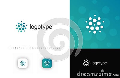 Abstract circular dot cluster logo, symbolizing connection, technology, and innovation. Ideal for AI, blockchain, data Vector Illustration