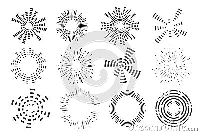 Abstract circular equalizer. Round audio eq soundwaves. Graphic abstract frame. Vector set Vector Illustration